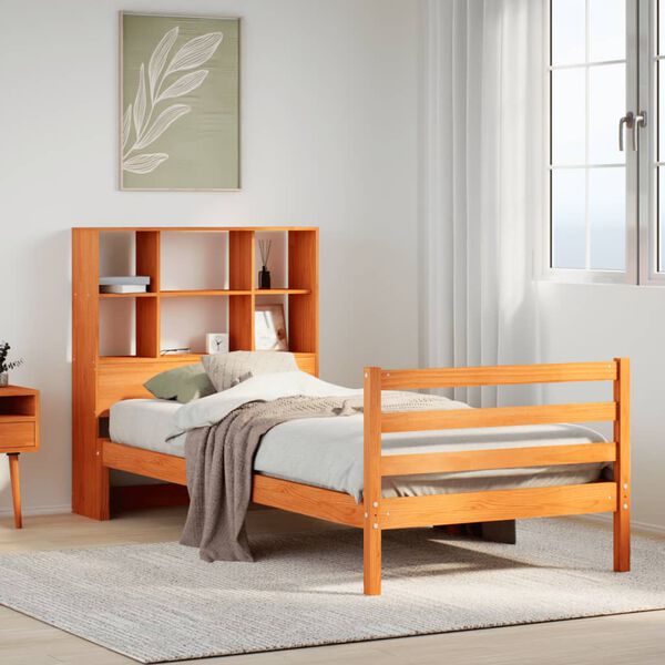 vidaXL Bed met boekenkast zonder matras hout wasbruin 90x190 cm