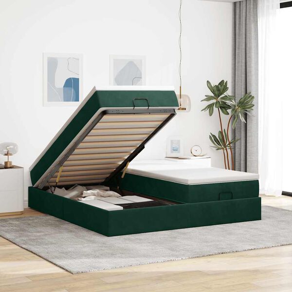 vidaXL Ottoman bed met matrassen 160x200cm fluweel donkergroen