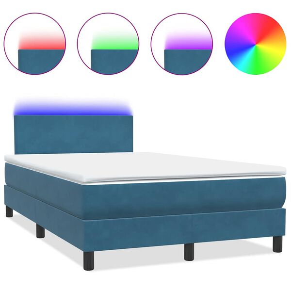 vidaXL Boxspring met matras en LED fluweel donkerblauw 120x210 cm