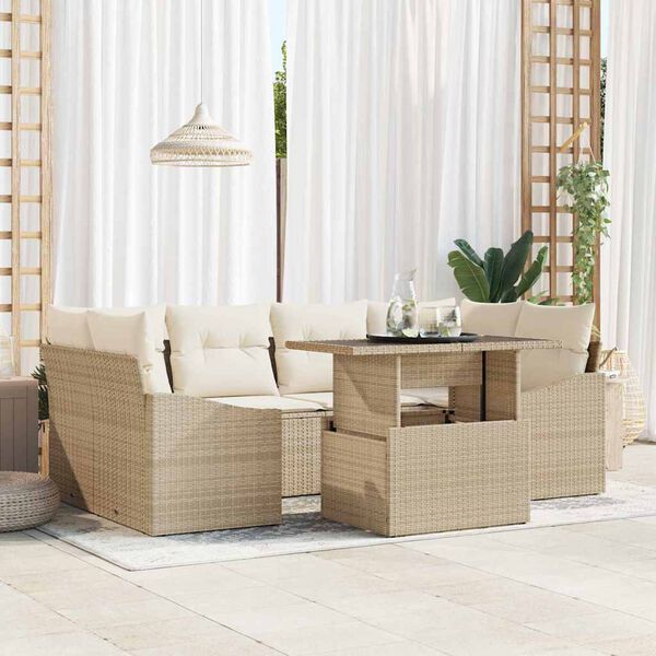 vidaXL Tuin Sofa Set met opslag 7 pcs Beige Poly riet