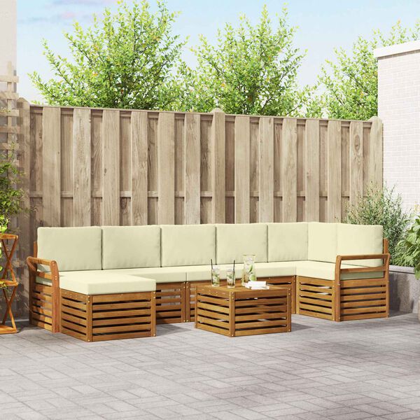 vidaXL Hoekbank Set 8 pcs Natuurlijk en Cr&egrave;me Massief Acaciahout