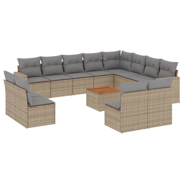 vidaXL 13-delige Loungeset met kussens poly rattan gemengd beige