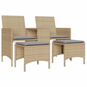 vidaXL Tuinbank 2-zits met tafel en voetenbanken poly rattan beige
