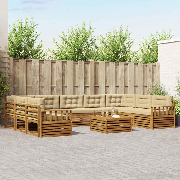 vidaXL Sofa-Sets 10 pcs Natuurlijk en Beige Massief Acaciahout