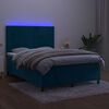 vidaXL Boxspring met matras en LED fluweel donkerblauw 140x200 cm