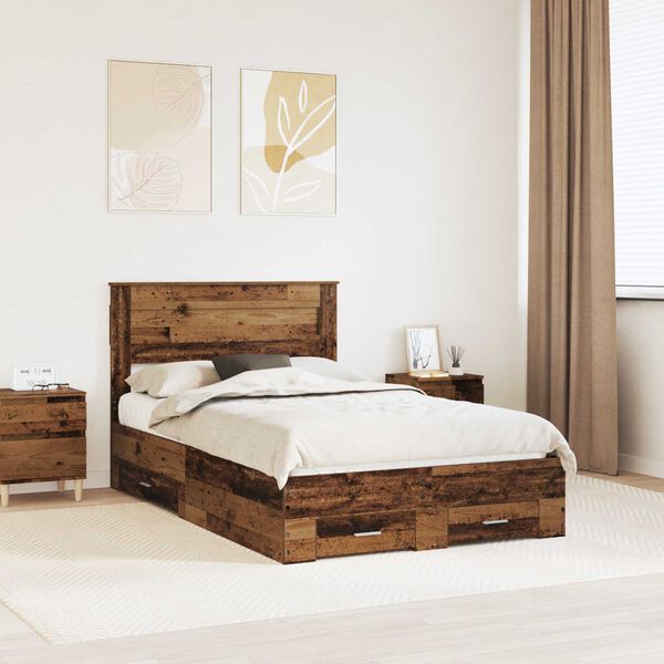 vidaXL Bedframe met hoofdeinde Oudhout 120 x 190 cm Bewerkt hout