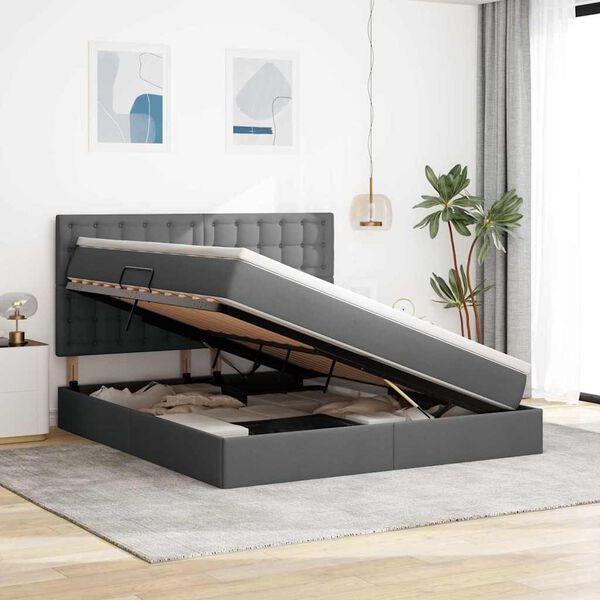 vidaXL Opbergbed met LED met matras Donkergrijs 180 x 200 cm Polyester