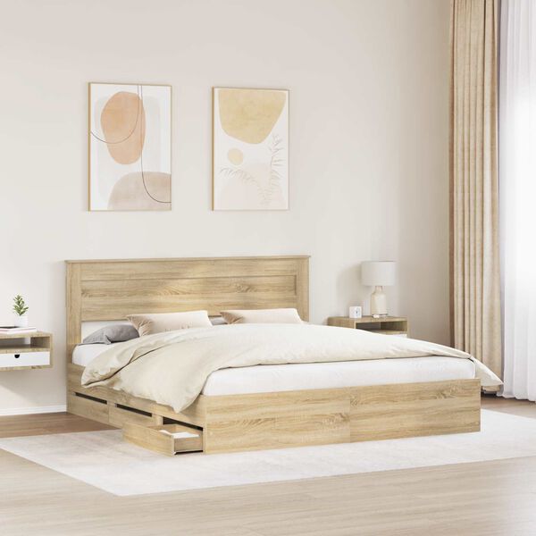 vidaXL Bedframe met lade Sonoma Eiken 200 x 200 cm Ingenieurshout