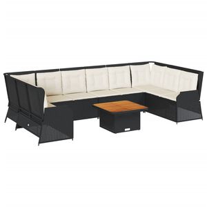 vidaXL 7-delige Loungeset met kussens poly rattan zwart