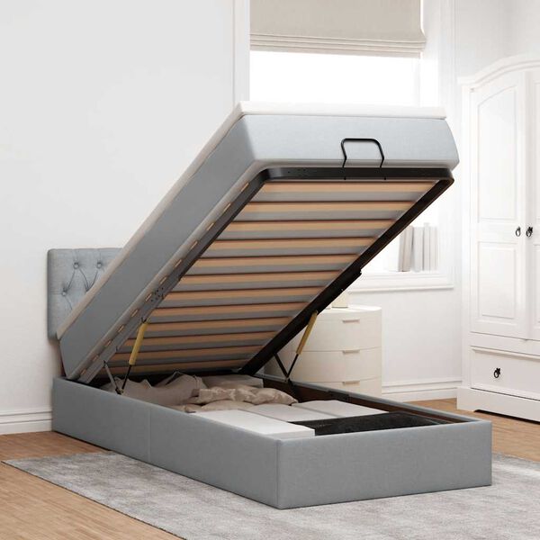 vidaXL Ottoman bed met matras 80x200cm stof lichtgrijs