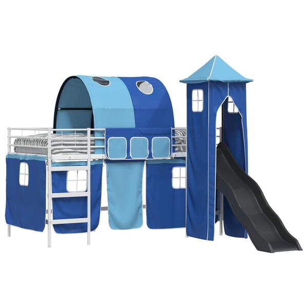 vidaXL Loftbed voor Kids Wit en Blauw 79,5 x 200 cm Metaal