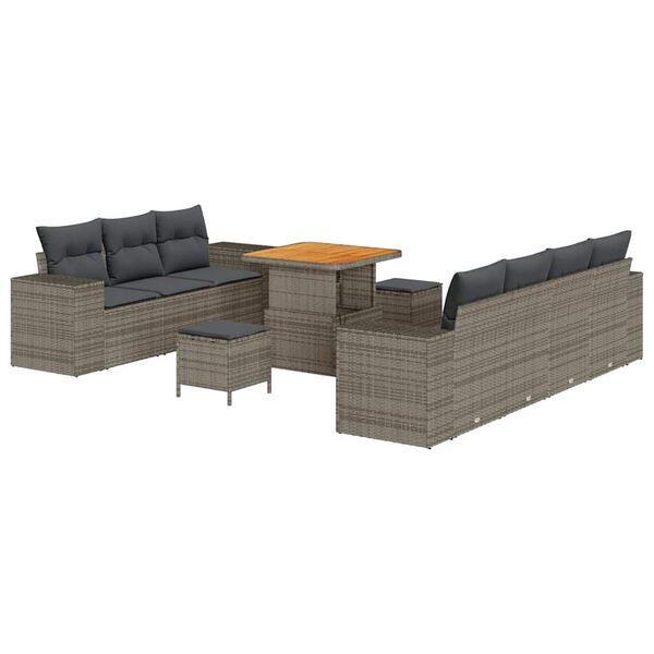vidaXL Tuin Sofa Set met kussen met opslag 10 pcs Grijs Poly Rattan