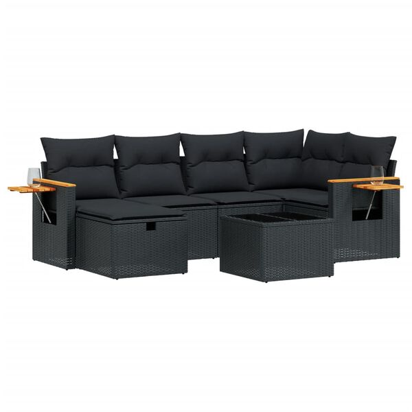 vidaXL 7-delige Loungeset met kussens poly rattan zwart