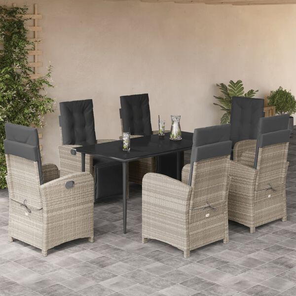 vidaXL 7-delige Tuinset met kussens poly rattan grijs