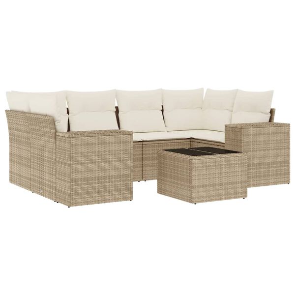 vidaXL 7-delige Loungeset met kussens poly rattan beige