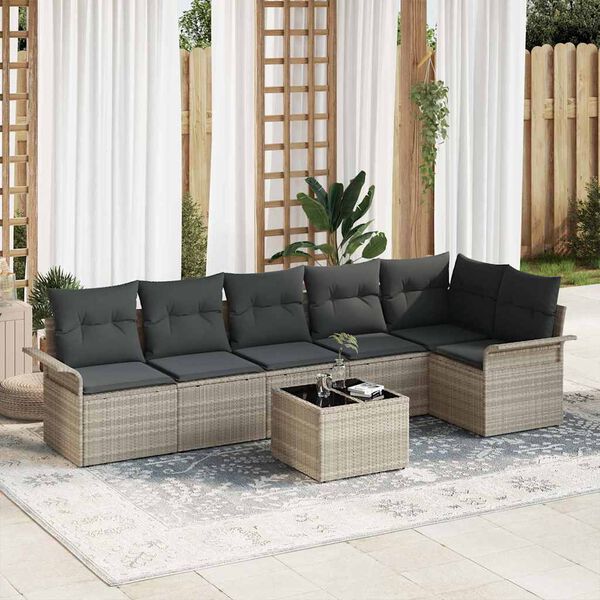 vidaXL Tuin Sofa Set met kussen 7 pcs Lichtgrijs poly rattan
