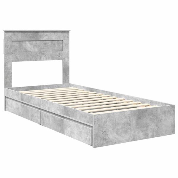 vidaXL Opslag bed met hoofdeinde Beton Grijs 90 x 200 cm Bewerkt hout