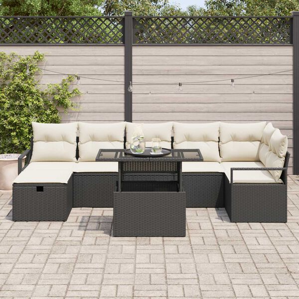 vidaXL Tuin Sofa Set met kussen met opslag 8 pcs Zwart Poly riet