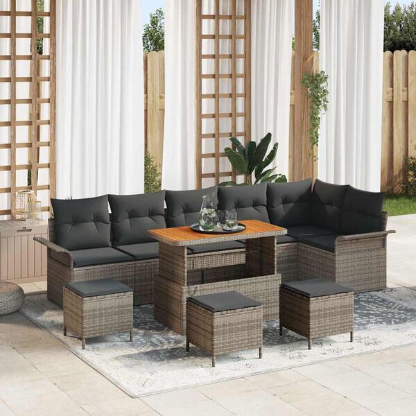vidaXL Tuin Sofa Set met kussen met opslag met kussen 10 pcs Grijs