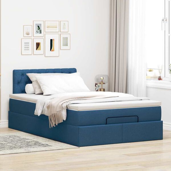 vidaXL Ottoman bed met matras 120x190 cm stof blauw