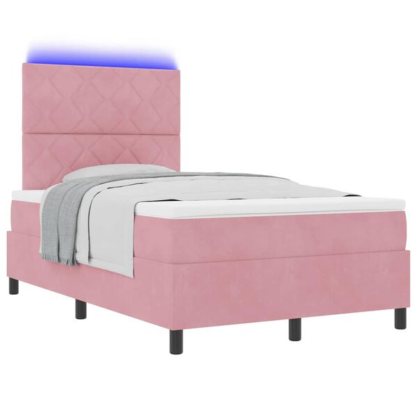 vidaXL LED Box Spring Bed met matras Roze 120 x 200 cm Stof