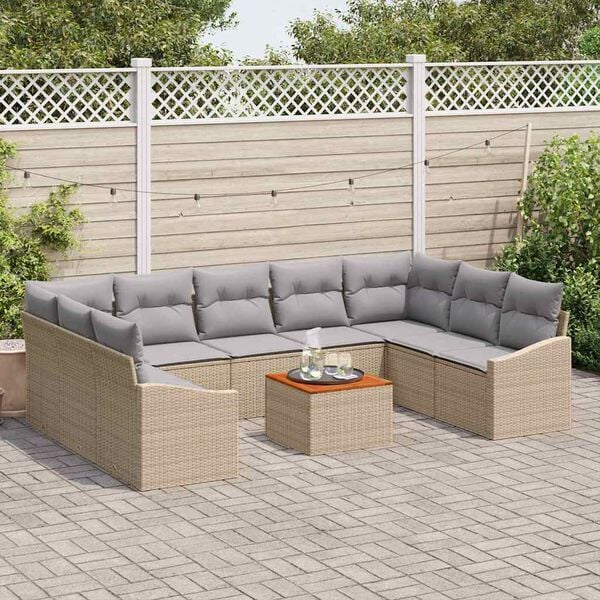 vidaXL Tuinbankenset met kussen 10 pcs Beige poly rattan