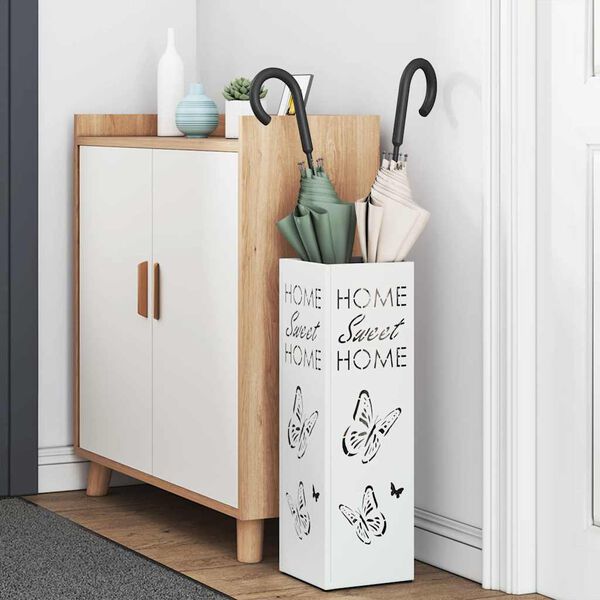 vidaXL Paraplu Standaard met opslag Wit 15,5 x 15,5 x 49 cm Metaal