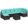 vidaXL Bankstel met kussen 8 pcs Zwart en Turquoise poly rattan