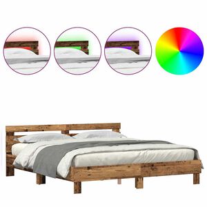 vidaXL Bedframe met LED Oudhout 200 x 200 cm Bewerkt hout