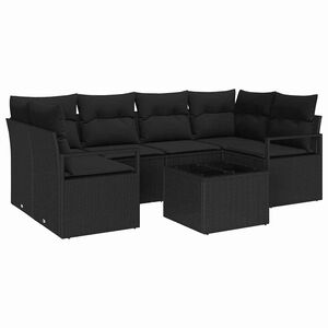 vidaXL Tuin Sofa Set met kussen 7 pcs Zwart Poly rattan, staal en glas