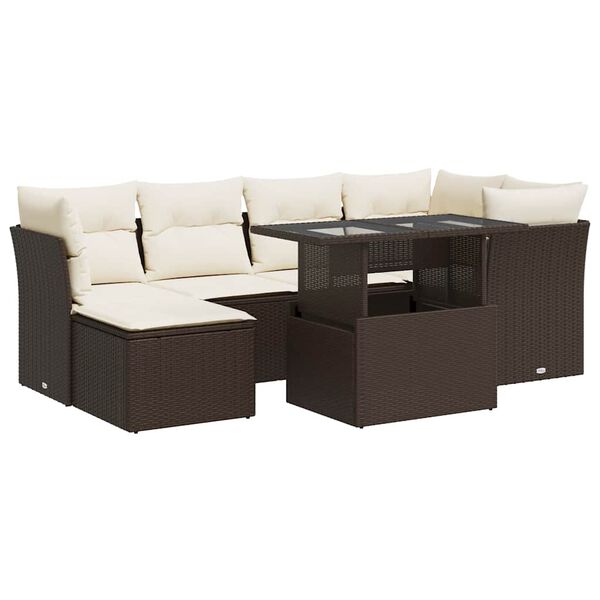 vidaXL 7-delige Loungeset met kussens poly rattan bruin