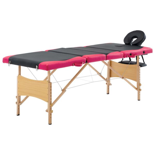vidaXL Massagetafel inklapbaar 4 zones hout zwart en roze