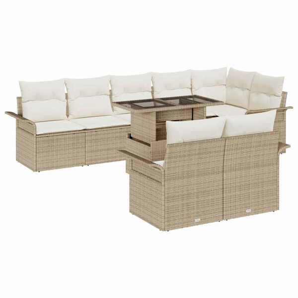vidaXL Tuin Sofa Set met kussen met opslag 9 pcs Beige Poly riet