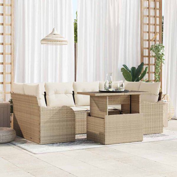 vidaXL Tuin Sofa Set met kussen met opslag 7 pcs Beige Poly Rattan