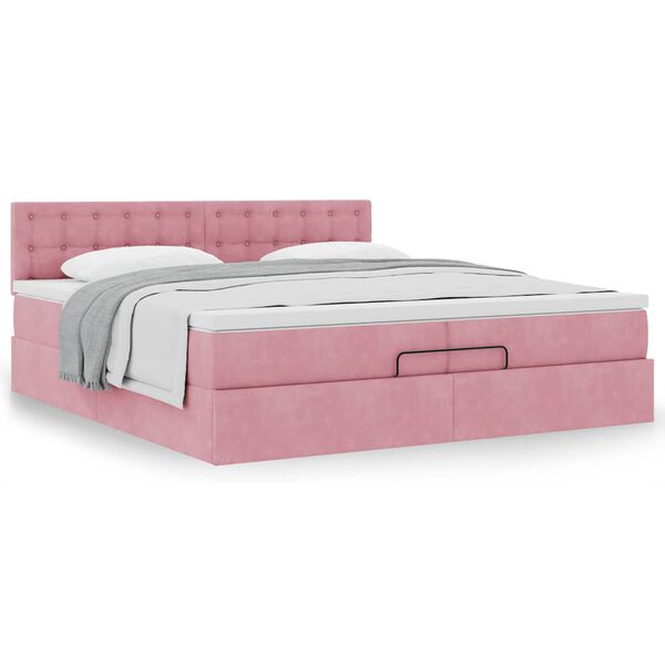 vidaXL Ottoman bed met matras 200x200 cm fluweel roze