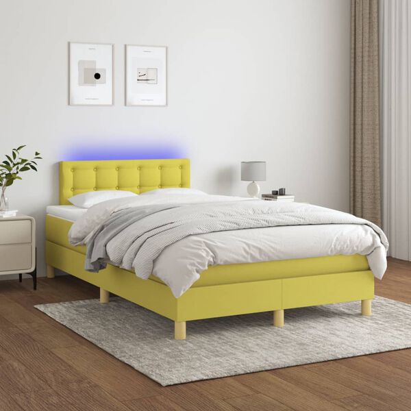 vidaXL Boxspring met matras en LED stof groen 120x200 cm