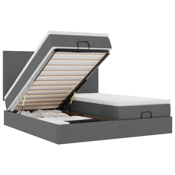 vidaXL Ottoman bed met matrassen en LED's 180x200cm stof donkergrijs
