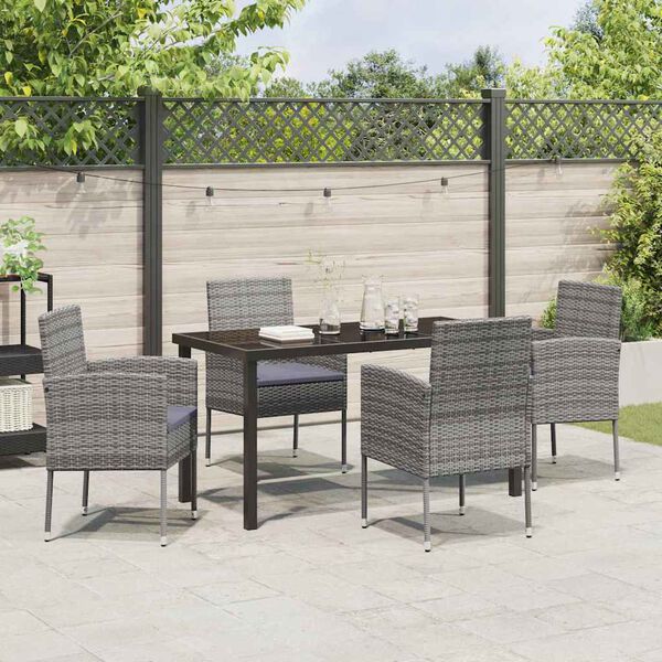 vidaXL Tuin eettafelset met kussen 5 pcs Grijs poly rattan