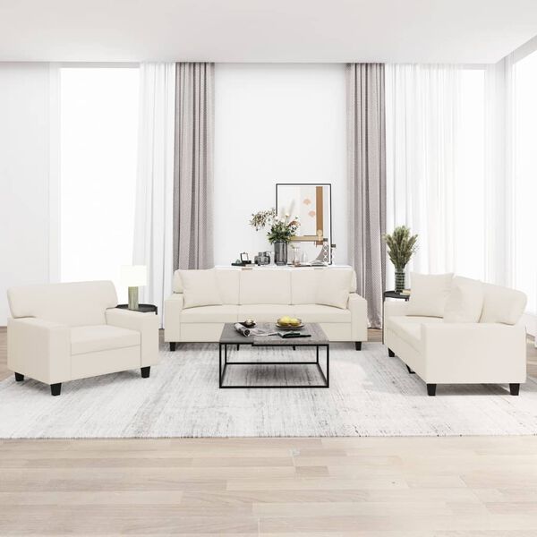 vidaXL 3-delige Loungeset met sierkussens en kussens kunstleer cr&egrave;me