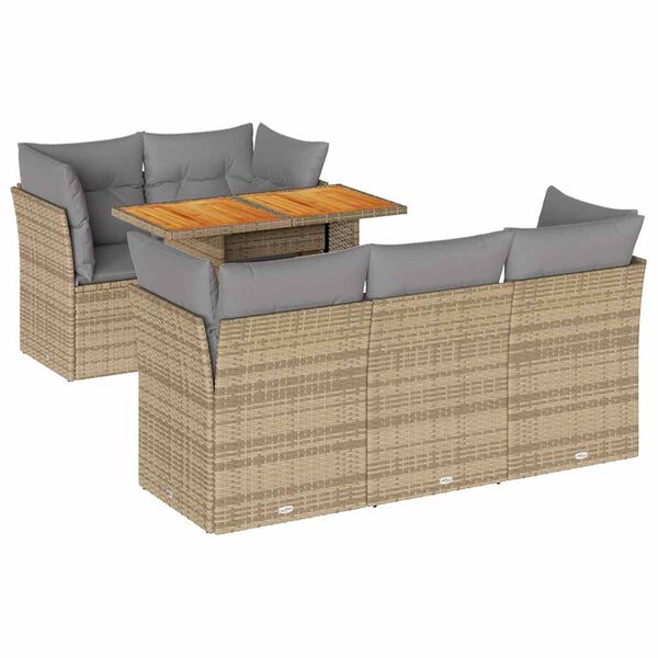 vidaXL 6-delige Loungeset met kussens poly rattan beige