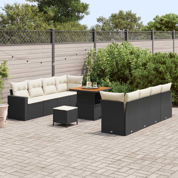 vidaXL Tuin Sofa Set met kussen met opslag 11 pcs Zwart en cr&egrave;me