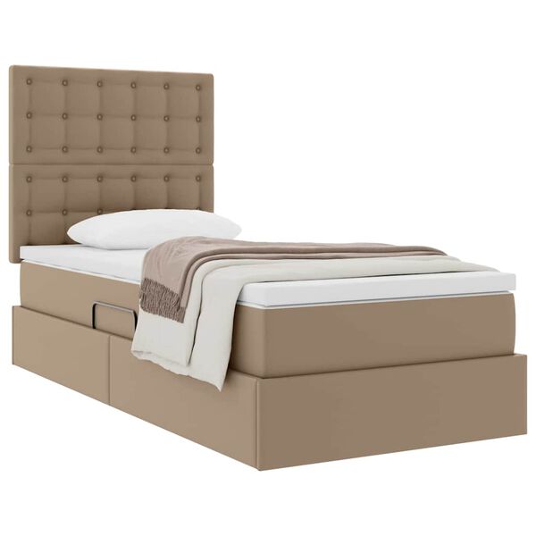 vidaXL Opslag bed met matras Cappuccino 90 x 190 cm Nep Leer