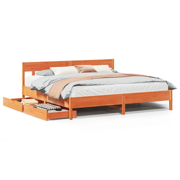 vidaXL Bedframe zonder matras massief grenenhout wasbruin 180x200 cm