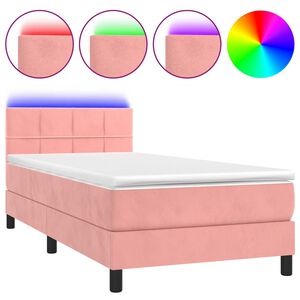 vidaXL Boxspring met matras en LED fluweel roze 90x200 cm