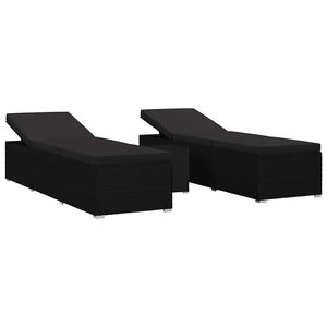 vidaXL Tuin zonligstoelen met kussen 3 pcs Zwart Poly riet