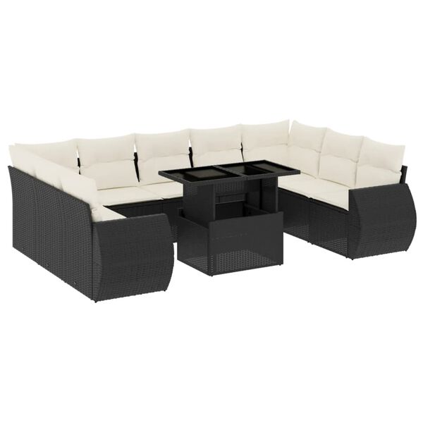 vidaXL 10-delige Loungeset met kussens poly rattan zwart