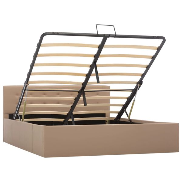 vidaXL Bedframe met opslag hydraulisch kunstleer cappuccino 140x200 cm
