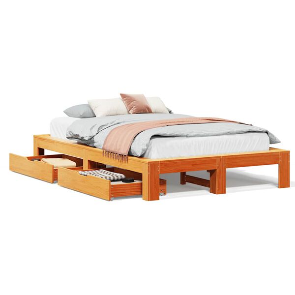 vidaXL Bedframe zonder matras massief grenenhout wasbruin 135x190 cm