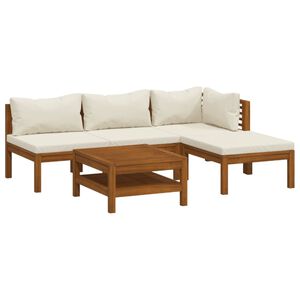 vidaXL 5-delige Loungeset met cr&egrave;mekleurige kussens massief acaciahout