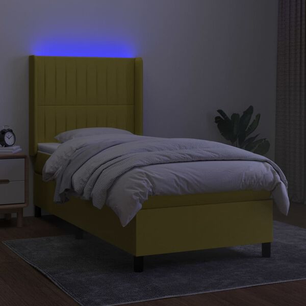vidaXL Boxspring met matras en LED stof groen 90x190 cm